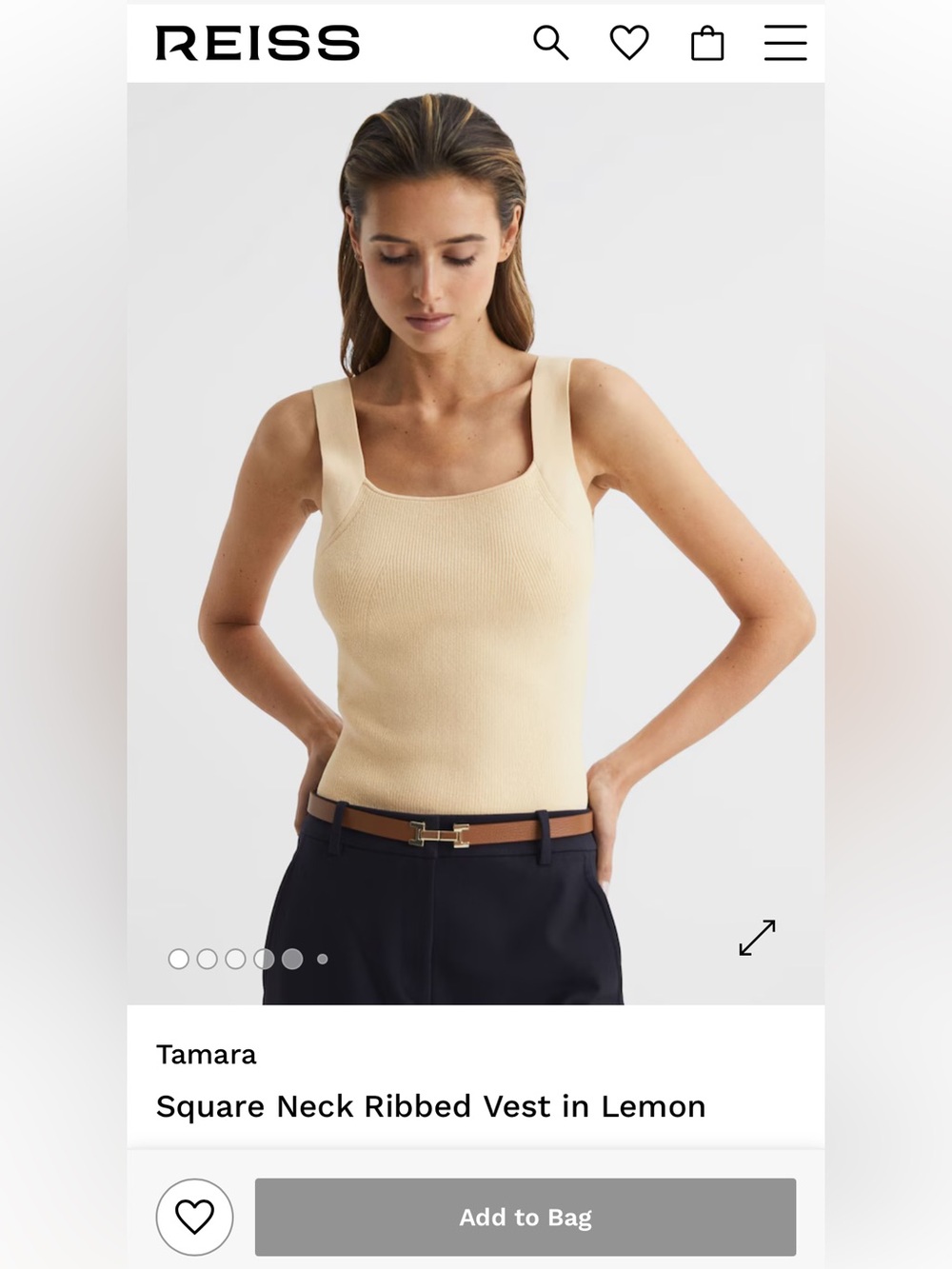 Reiss Tamara Square-Neck Ribbed Tank in Pale Yellow